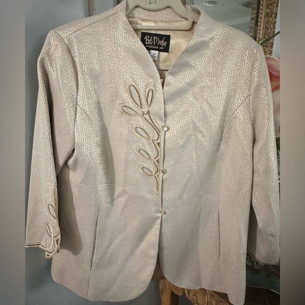 Bob Mackie Textured Cream Blazer Jacket Medium